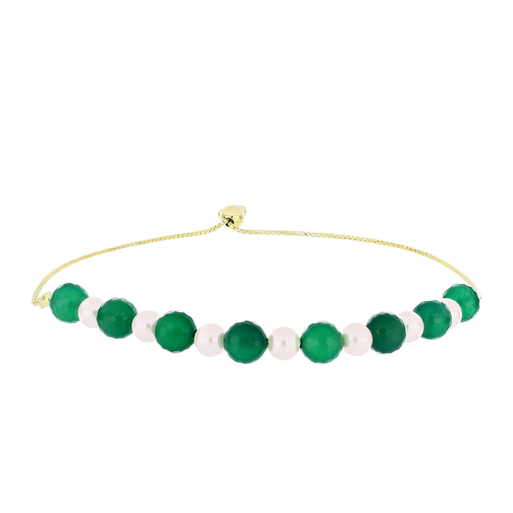 Goldplattiertes Silberarmband mit grünem Achat und weißer Süßwasserperle 1 