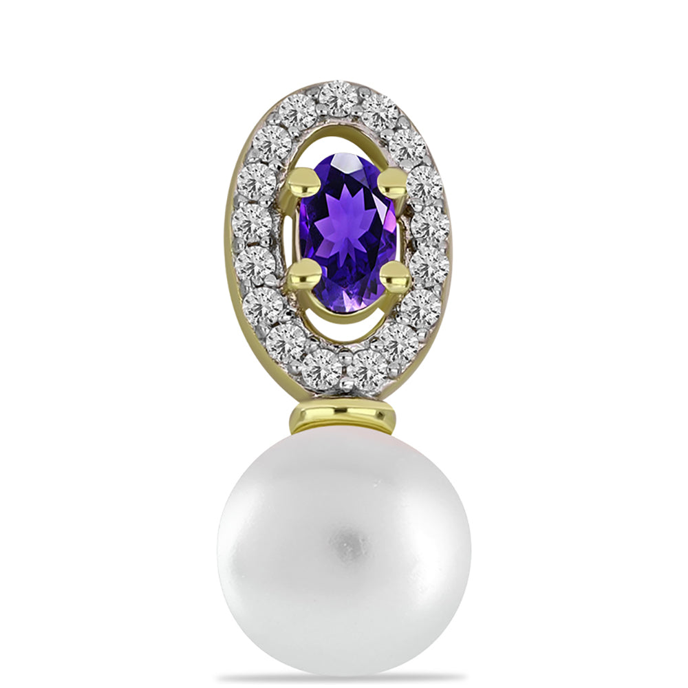 Goldplattierter Silberanhänger mit weißer Süßwasserperle und marokkanischem Amethyst