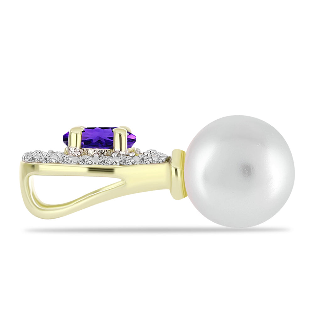 Goldplattierter Silberanhänger mit weißer Süßwasserperle und marokkanischem Amethyst 2 