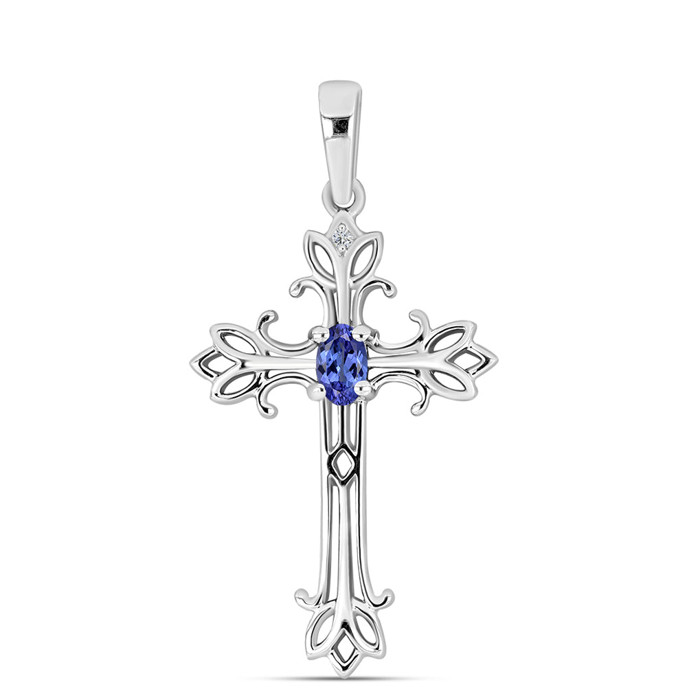 Silberanhänger mit Tansanit - Klasse AAA und weißem Diamant