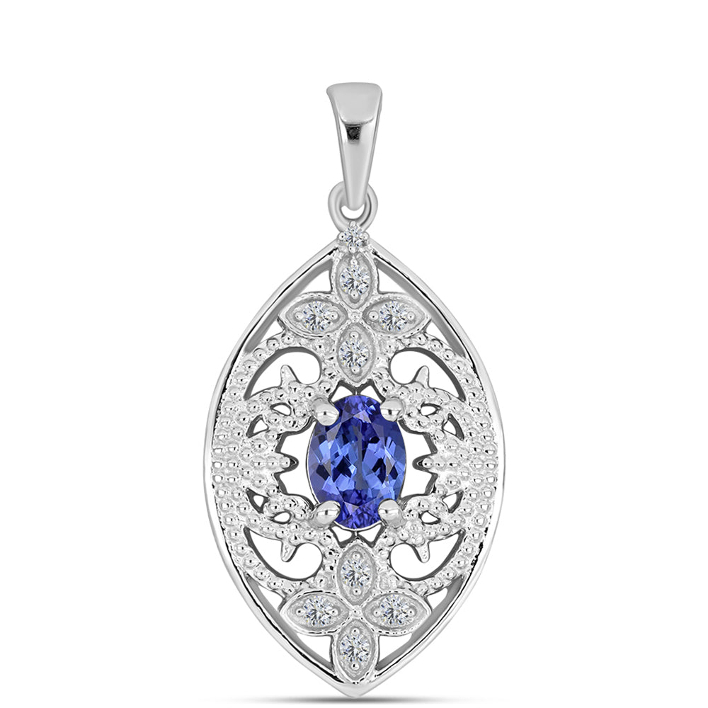 Silberanhänger mit Tansanit - Klasse AAA und weißem Diamant