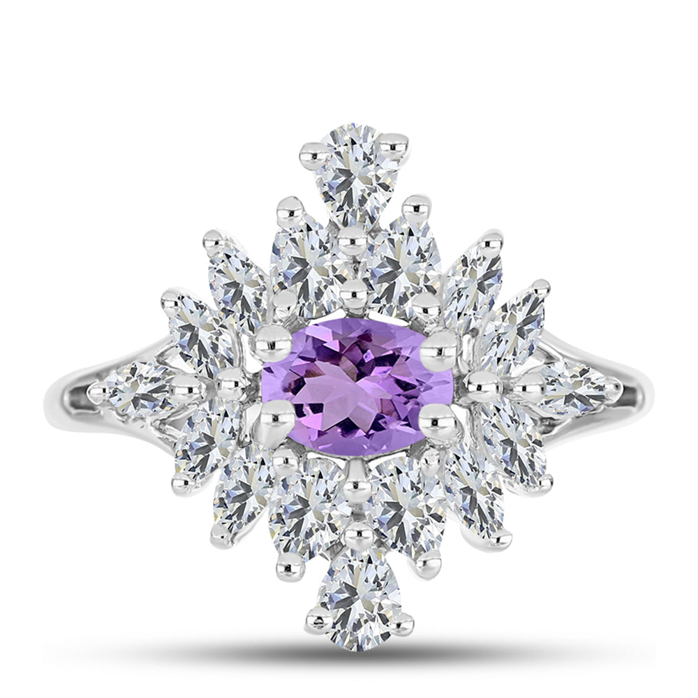 Silberring mit Rose De France Amethyst und weißem Topas 1 