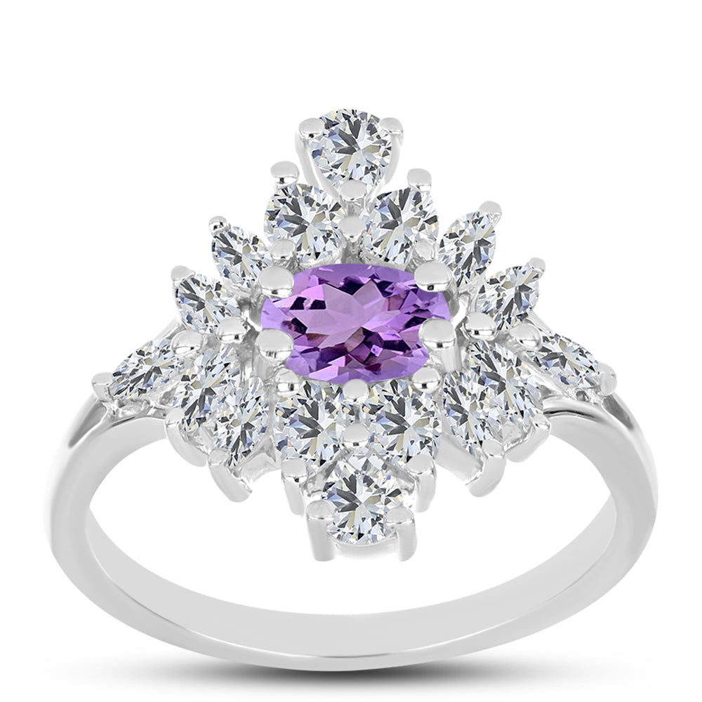 Silberring mit Rose De France Amethyst und weißem Topas 3 