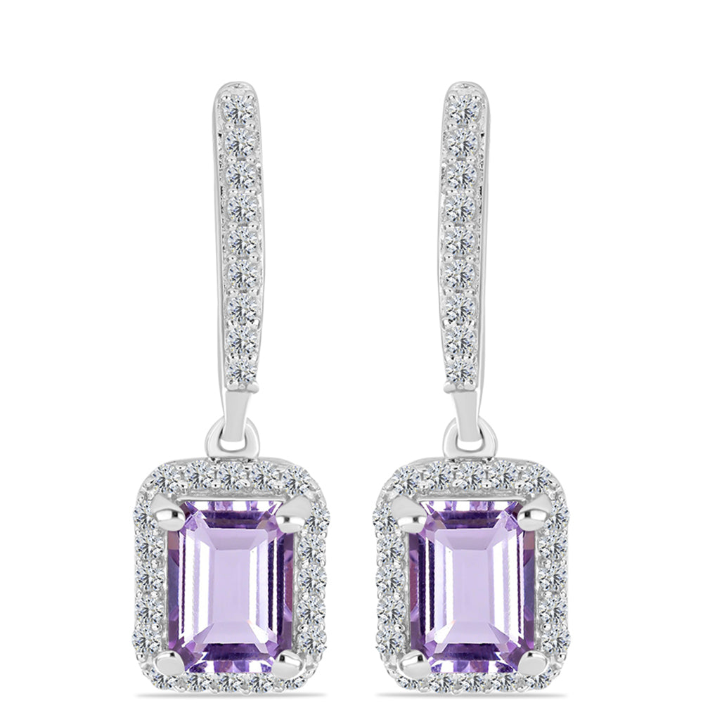 Silberohrringe mit Rose De France Amethyst und weißem Topas