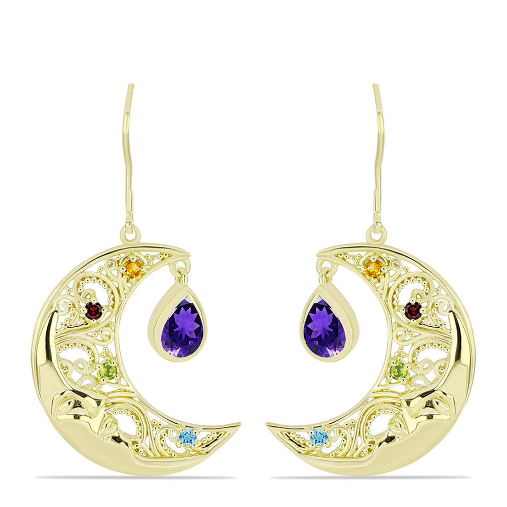 Goldplattierte Silberohrringe mit marokkanischem Amethyst und Zitrin aus dem Ural