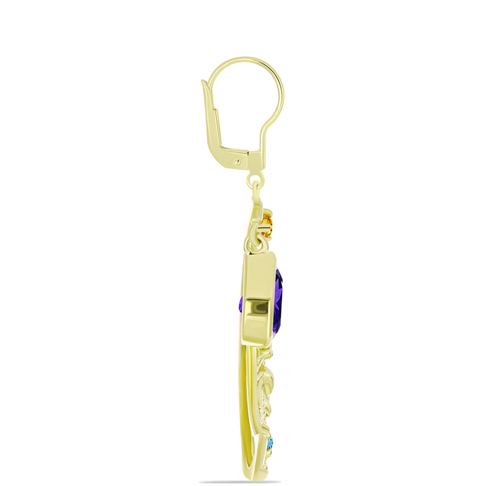 Goldplattierte Silberohrringe mit marokkanischem Amethyst und Zitrin aus dem Ural 2 