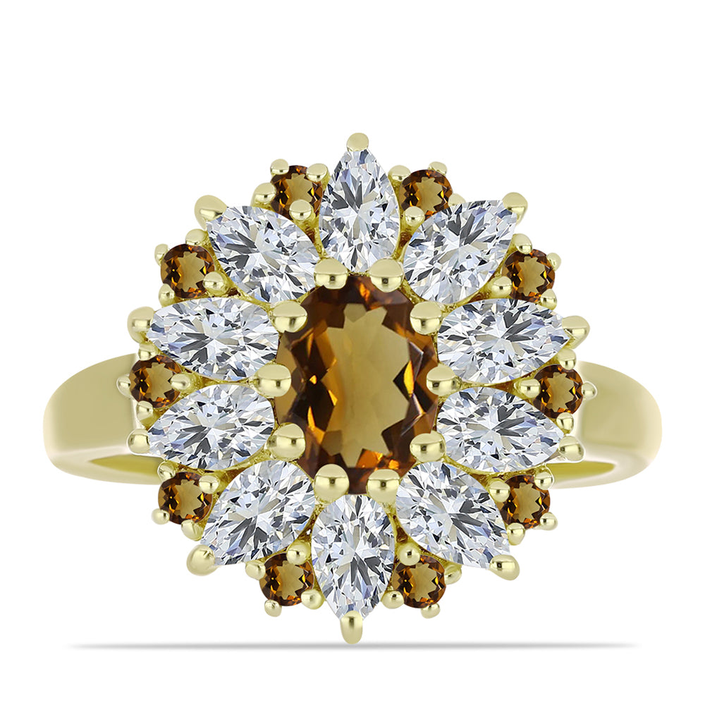Goldplattierter Silberring mit Cognac-Quarz und weißem Topas 1 