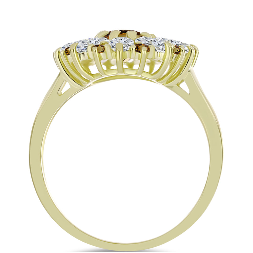Goldplattierter Silberring mit Cognac-Quarz und weißem Topas