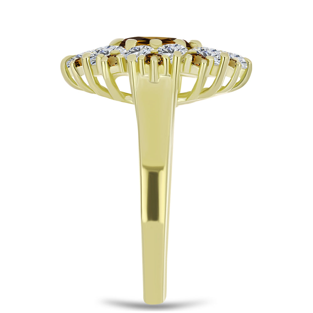 Goldplattierter Silberring mit Cognac-Quarz und weißem Topas 4 
