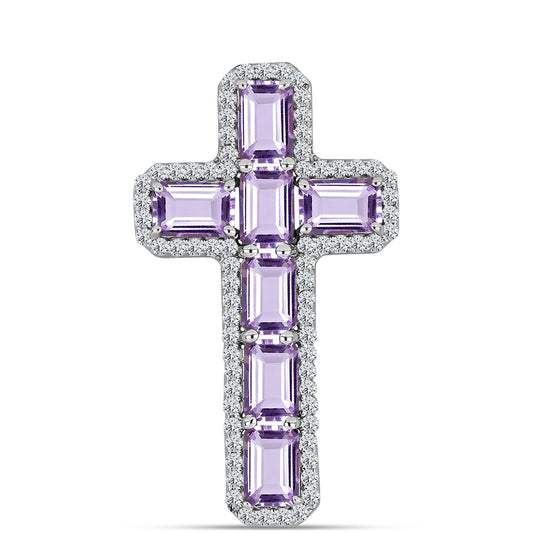 Silberanhänger mit Rose De France Amethyst und weißem Topas