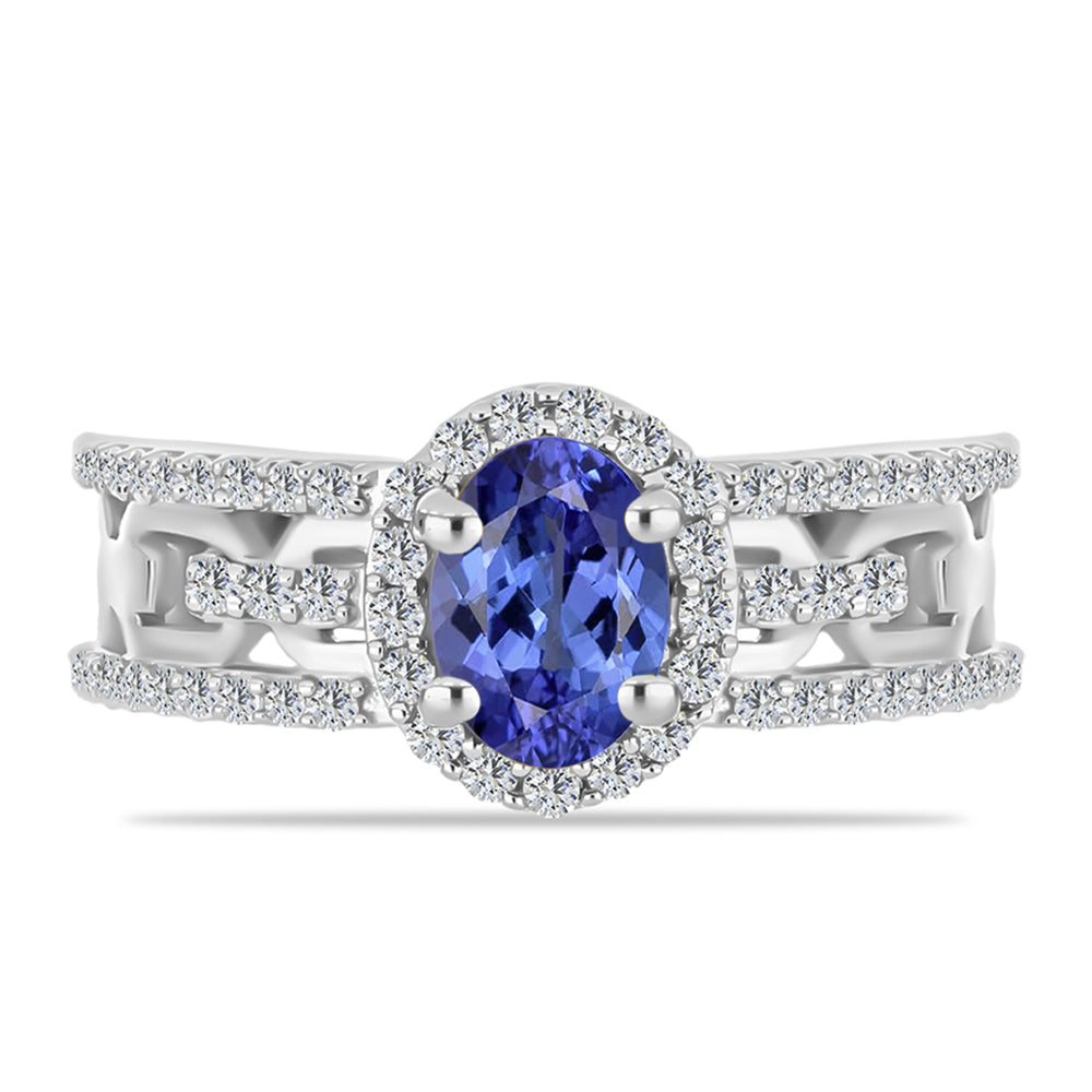 Silberring mit Tansanit - Klasse AAA und weißem Diamant