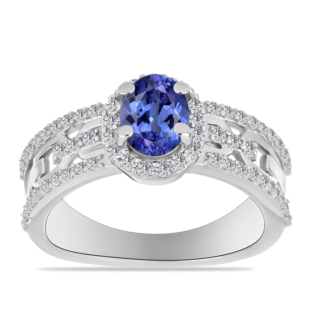 Silberring mit Tansanit - Klasse AAA und weißem Diamant 3 