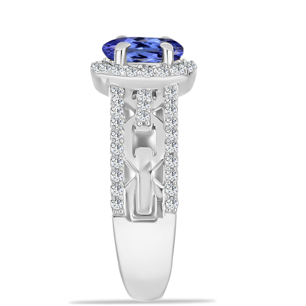 Silberring mit Tansanit - Klasse AAA und weißem Diamant