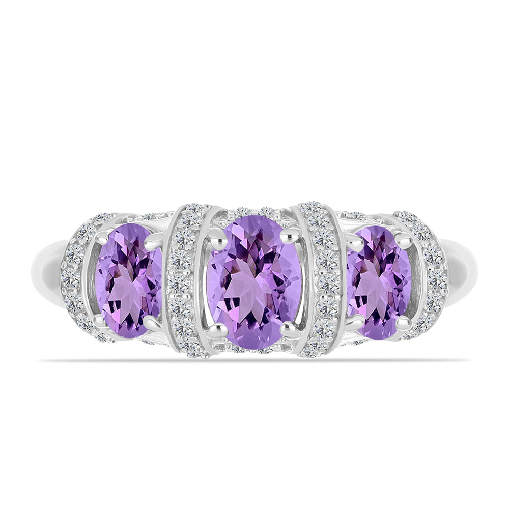 Silberring mit Rose De France Amethyst und weißem Topas 1 