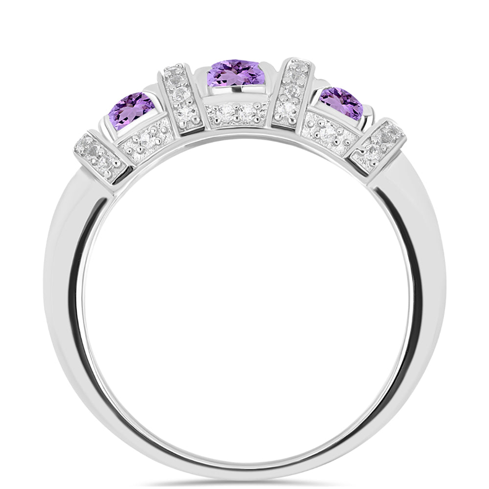 Silberring mit Rose De France Amethyst und weißem Topas