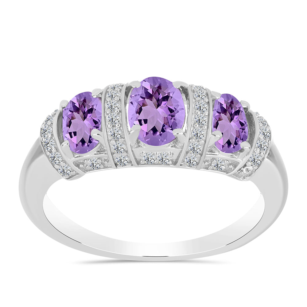 Silberring mit Rose De France Amethyst und weißem Topas 3 