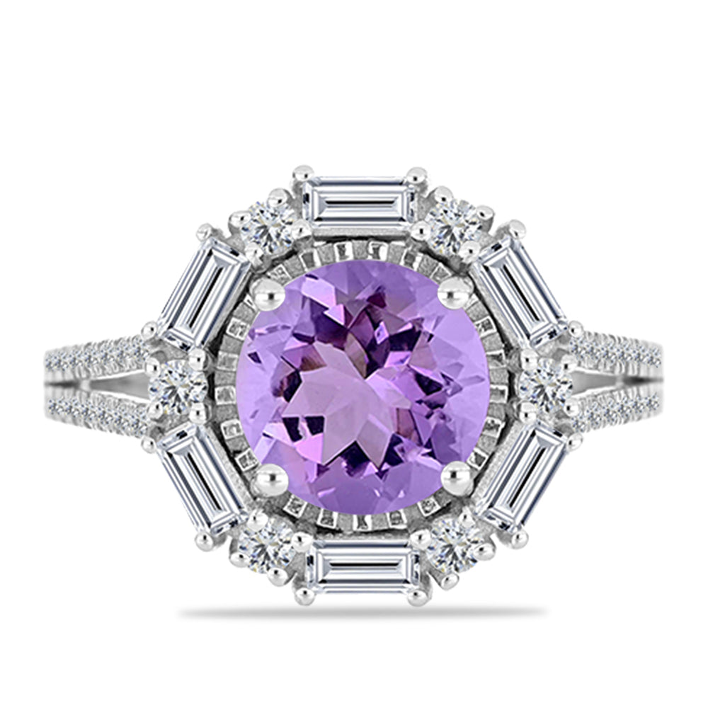 Silberring mit Rose De France Amethyst und weißem Topas