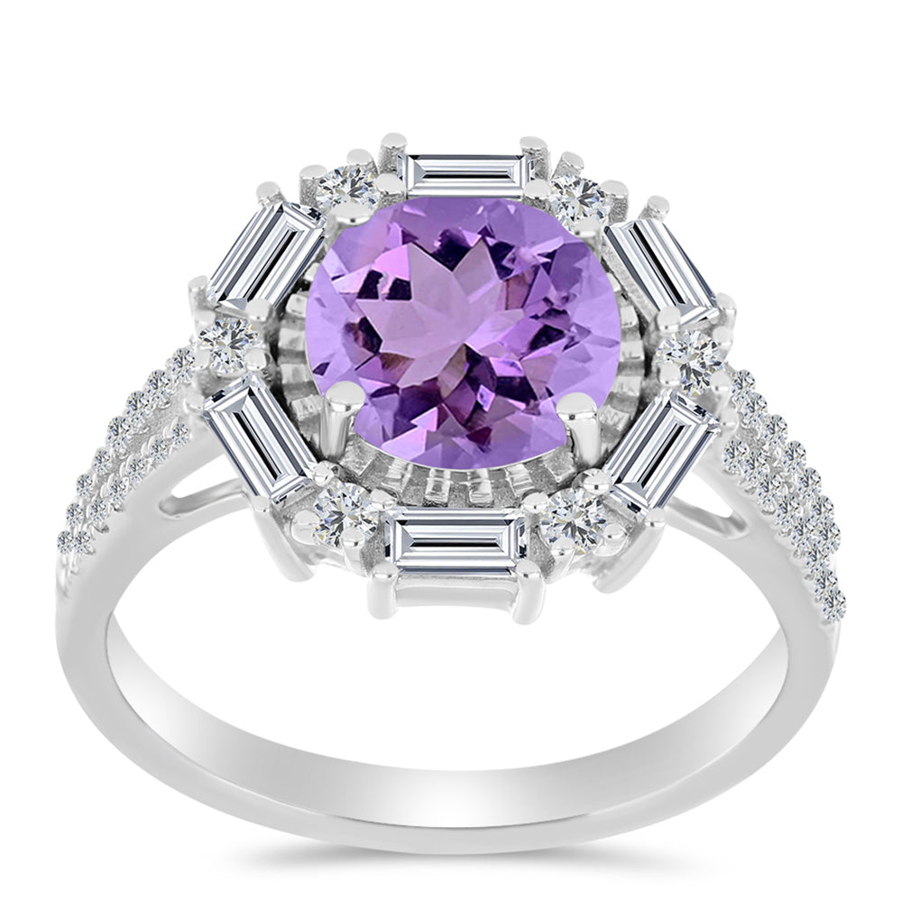 Silberring mit Rose De France Amethyst und weißem Topas