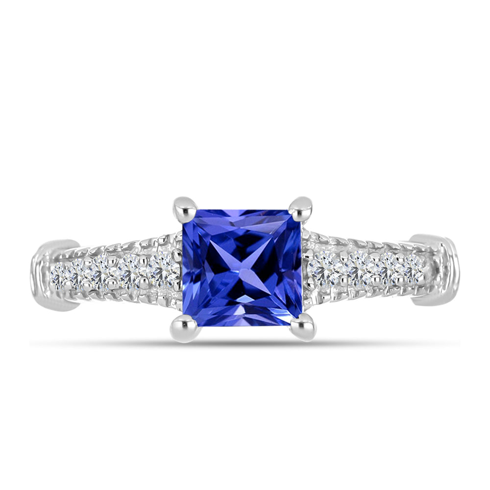 Silberring mit Tansanit - Klasse AAA und weißem Diamant 1 