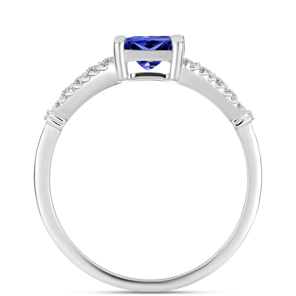 Silberring mit Tansanit - Klasse AAA und weißem Diamant