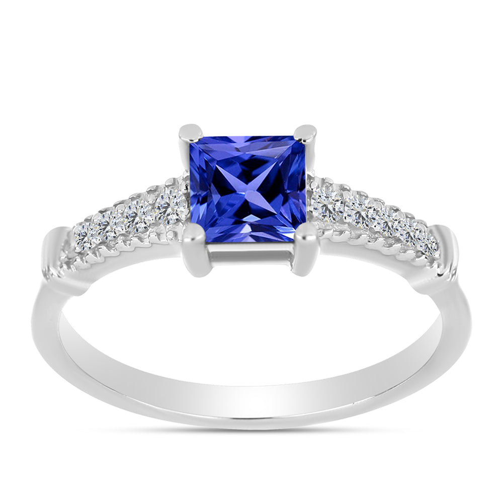 Silberring mit Tansanit - Klasse AAA und weißem Diamant 3 