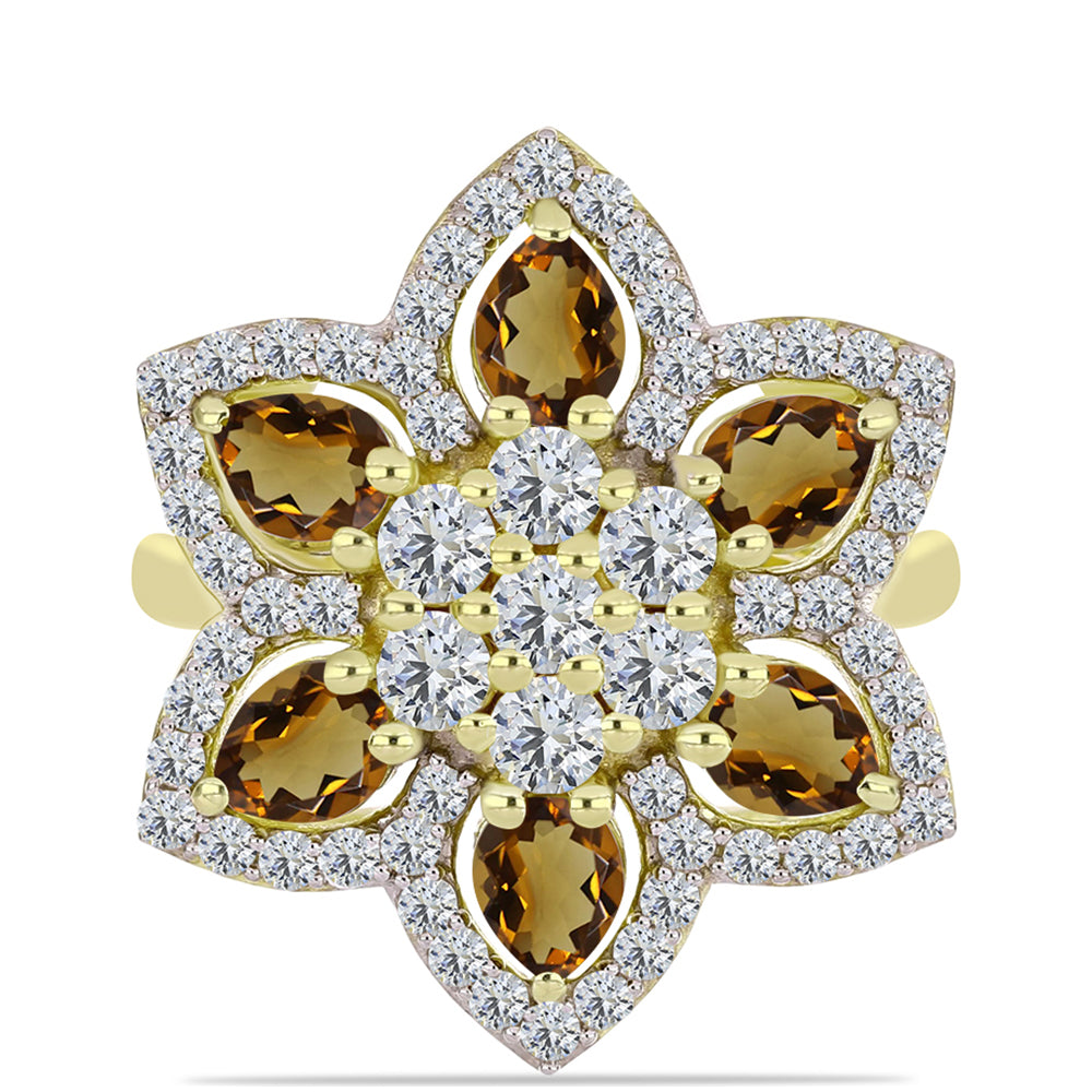 Goldplattierter Silberring mit Cognac-Quarz und weißem Topas 1 