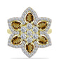 Goldplattierter Silberring mit Cognac-Quarz und weißem Topas