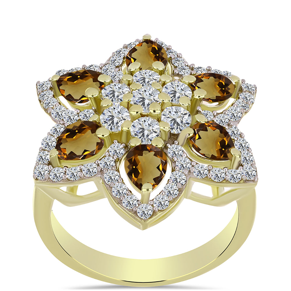 Goldplattierter Silberring mit Cognac-Quarz und weißem Topas 2 