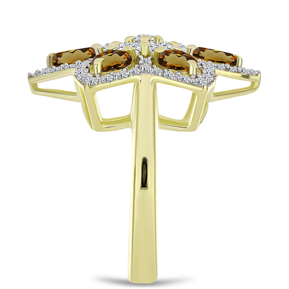 Goldplattierter Silberring mit Cognac-Quarz und weißem Topas 4 