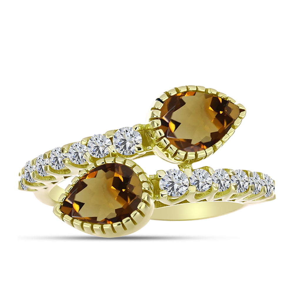 Goldplattierter Silberring mit Cognac-Quarz und weißem Topas
