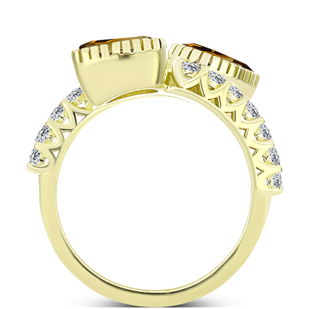 Goldplattierter Silberring mit Cognac-Quarz und weißem Topas 2 
