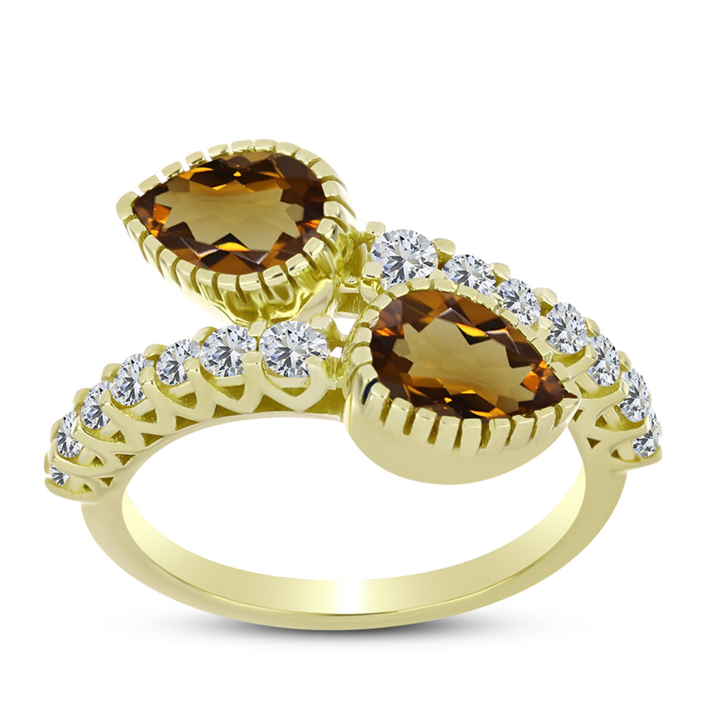 Goldplattierter Silberring mit Cognac-Quarz und weißem Topas 3 