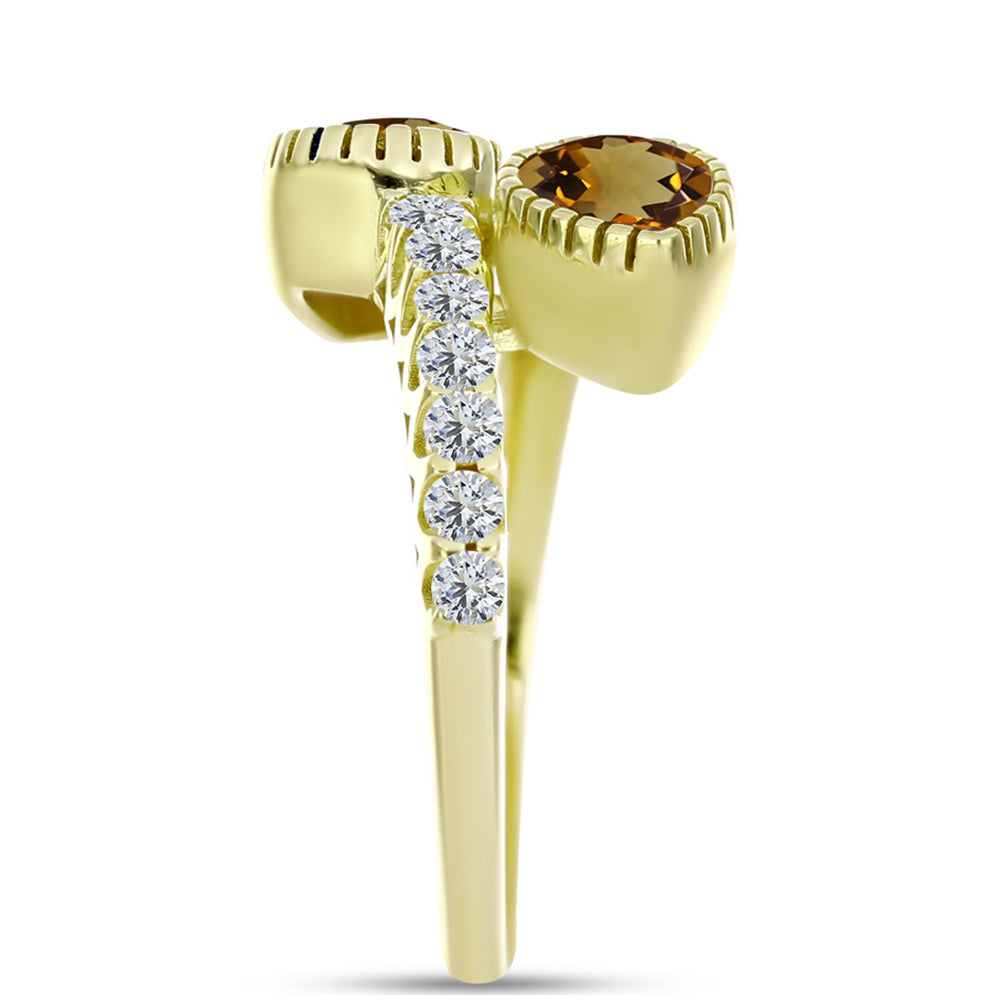 Goldplattierter Silberring mit Cognac-Quarz und weißem Topas 4 