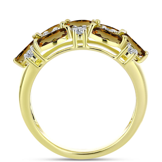 Goldplattierter Silberring mit Cognac-Quarz und weißem Topas
