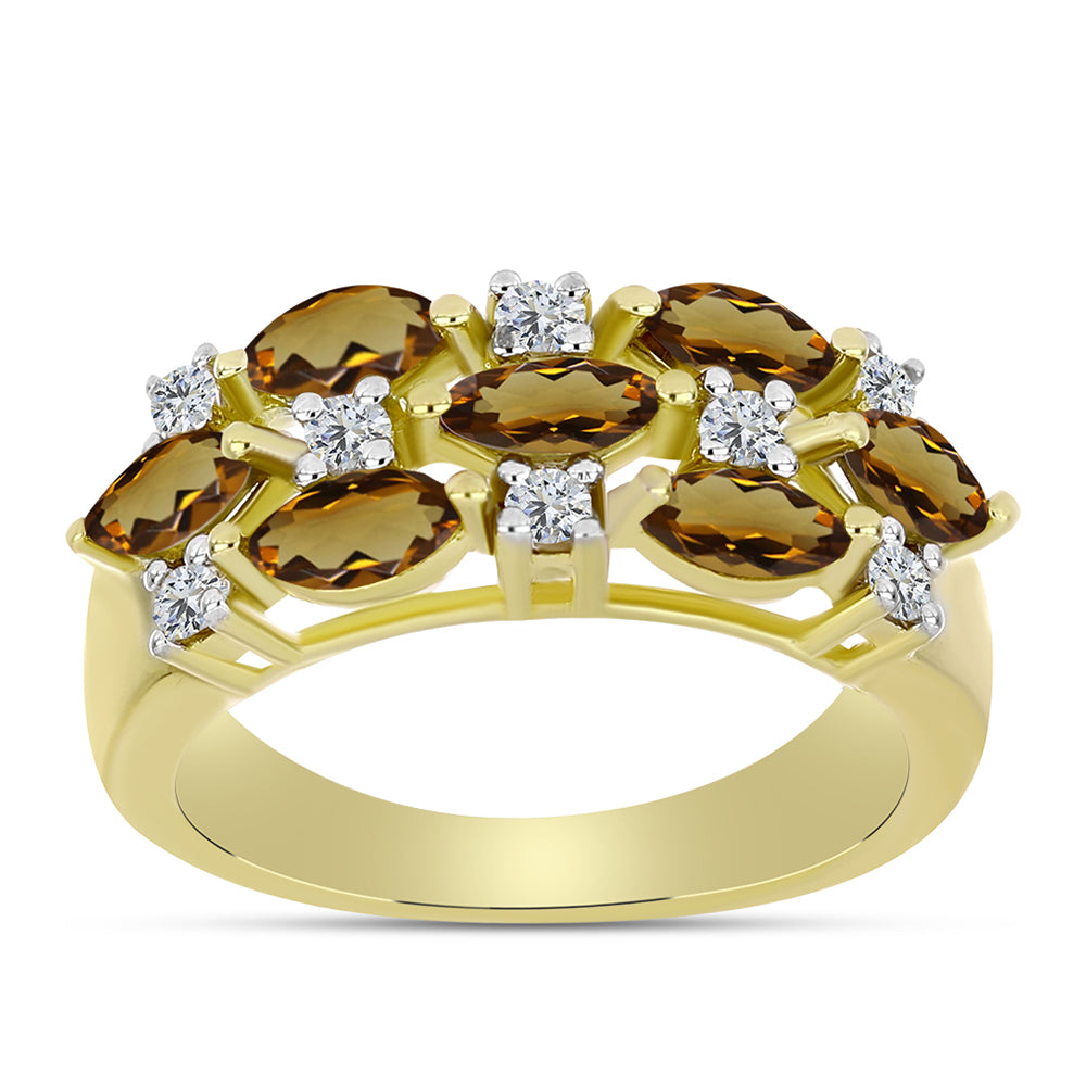 Goldplattierter Silberring mit Cognac-Quarz und weißem Topas 3 