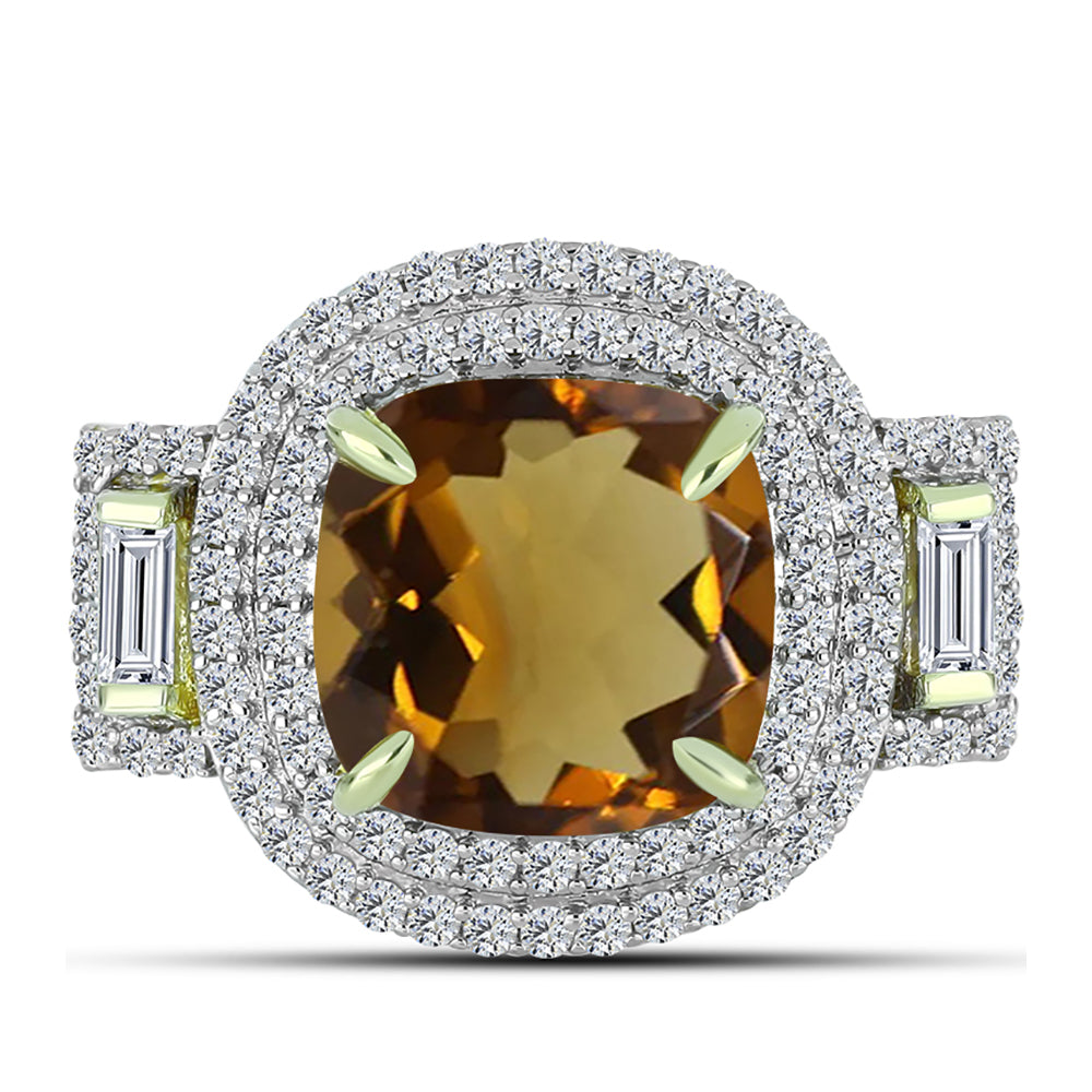 Goldplattierter Silberring mit Cognac-Quarz und weißem Topas 1 