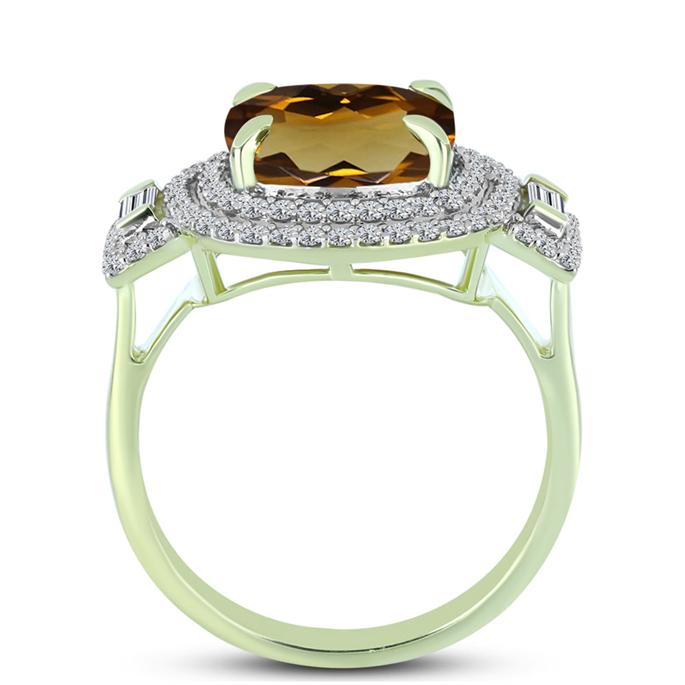 Goldplattierter Silberring mit Cognac-Quarz und weißem Topas