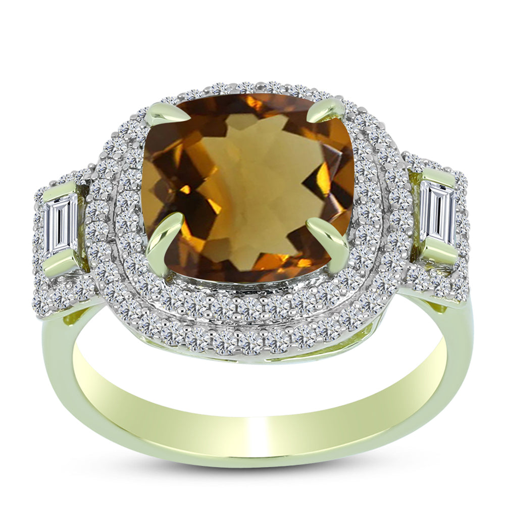 Goldplattierter Silberring mit Cognac-Quarz und weißem Topas