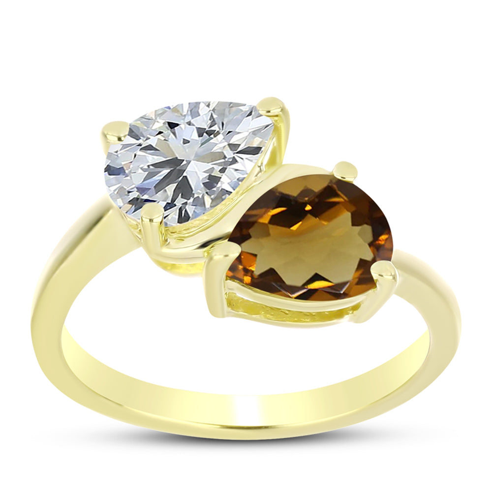 Goldplattierter Silberring mit Cognac-Quarz und weißem Topas 3 