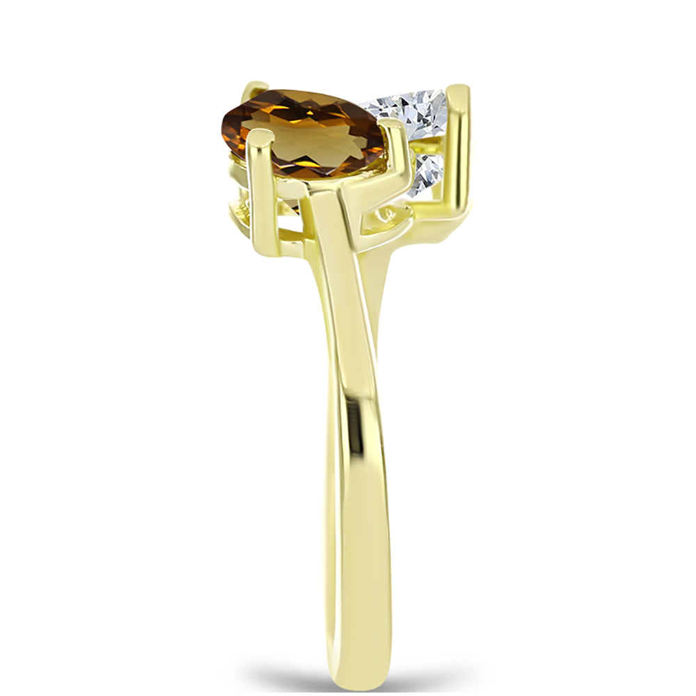Goldplattierter Silberring mit Cognac-Quarz und weißem Topas