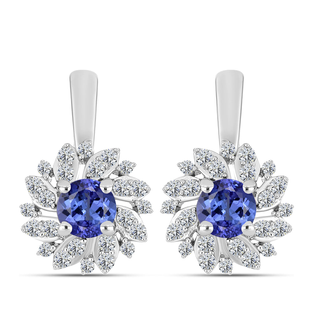 Silberohrringe mit Tansanit - Klasse AAA und weißem Diamant