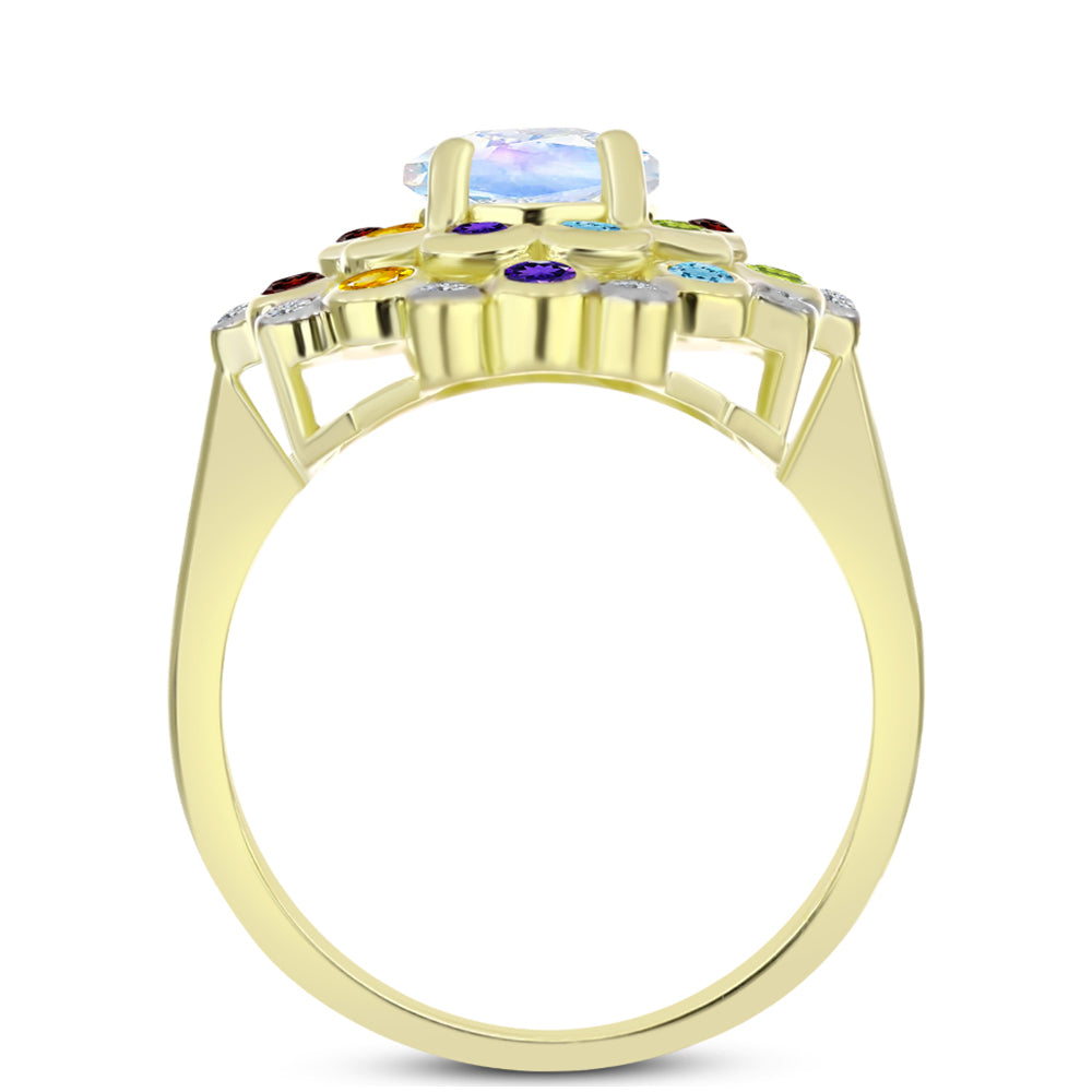 Goldplattierter Silberring mit Regenbogenmondstein und marokkanischem Amethyst