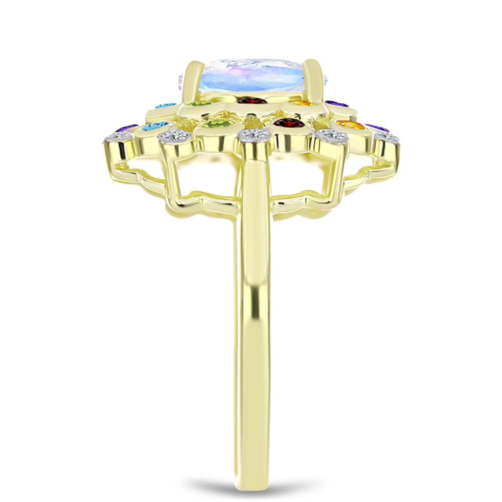 Goldplattierter Silberring mit Regenbogenmondstein und marokkanischem Amethyst 4 