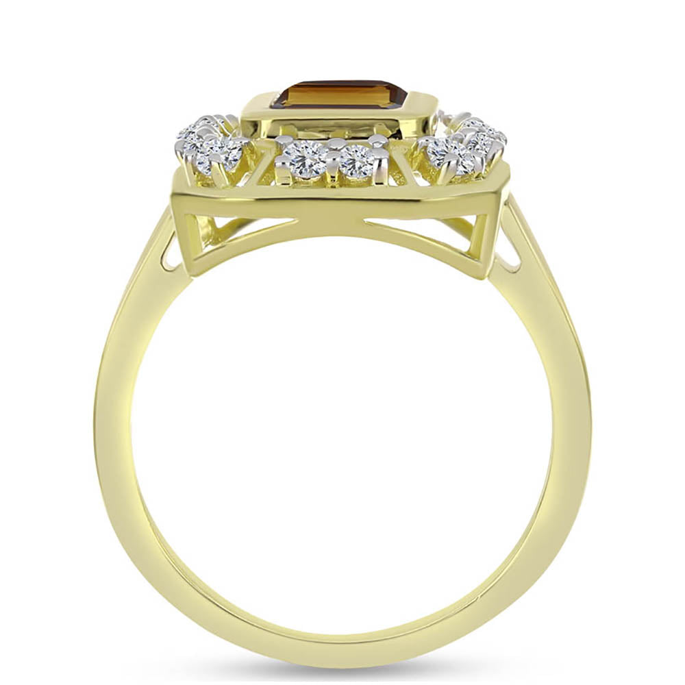 Goldplattierter Silberring mit Cognac-Quarz und weißem Topas 2 