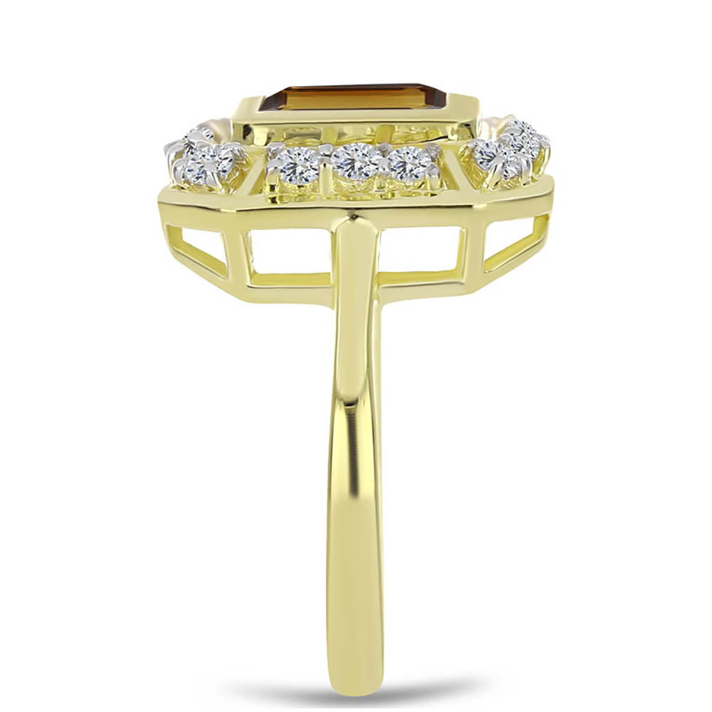 Goldplattierter Silberring mit Cognac-Quarz und weißem Topas 4 
