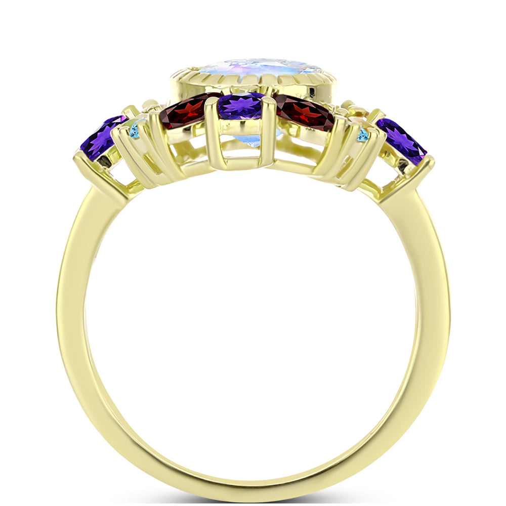 Goldplattierter Silberring mit Regenbogenmondstein und marokkanischem Amethyst 2 