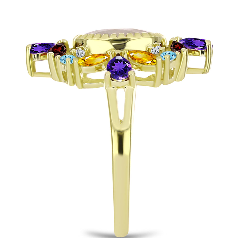 Goldplattierter Silberring mit Regenbogenmondstein und marokkanischem Amethyst 4 