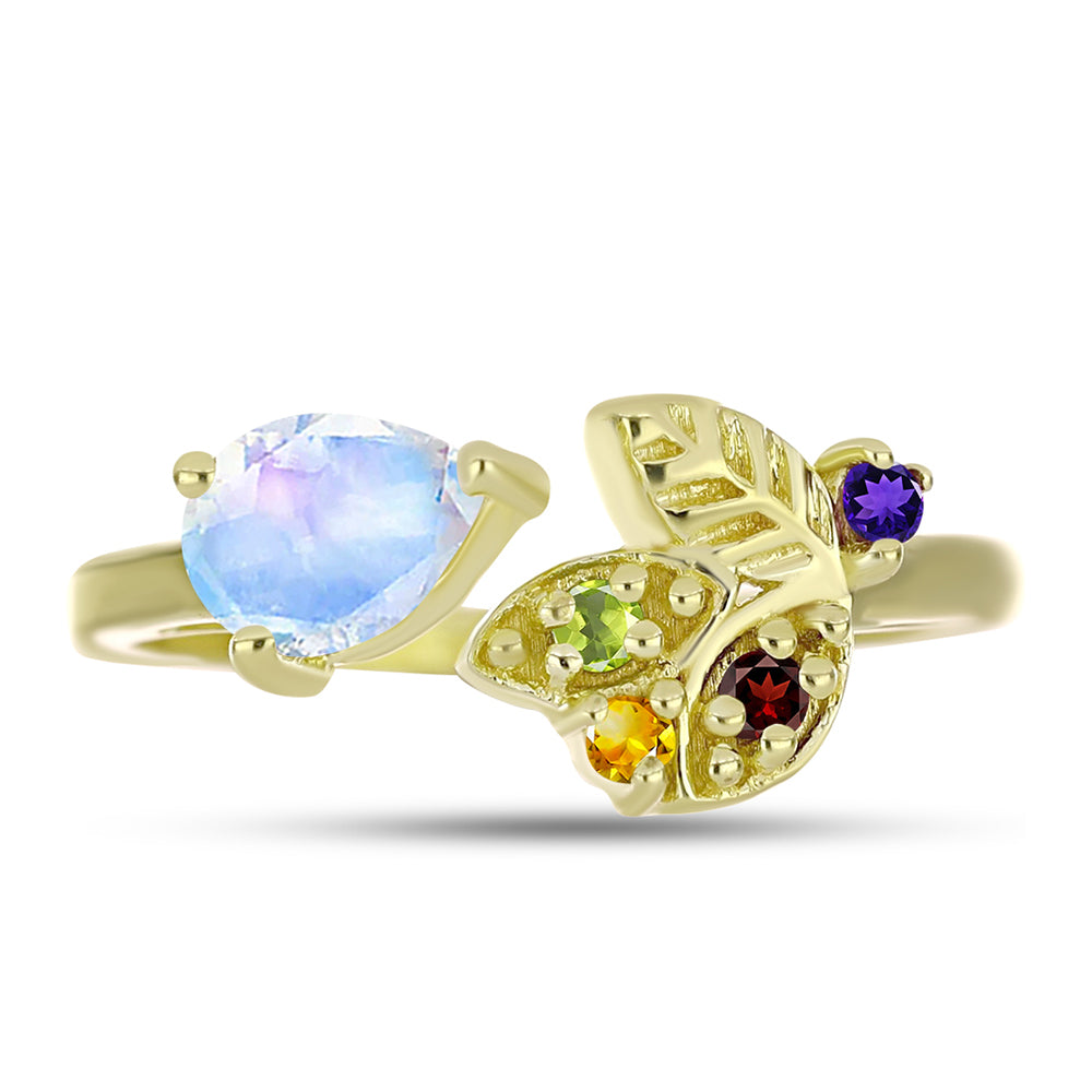 Goldplattierter Silberring mit Regenbogenmondstein und marokkanischem Amethyst 1 