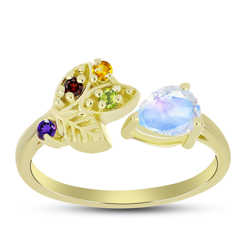 Goldplattierter Silberring mit Regenbogenmondstein und marokkanischem Amethyst 3 