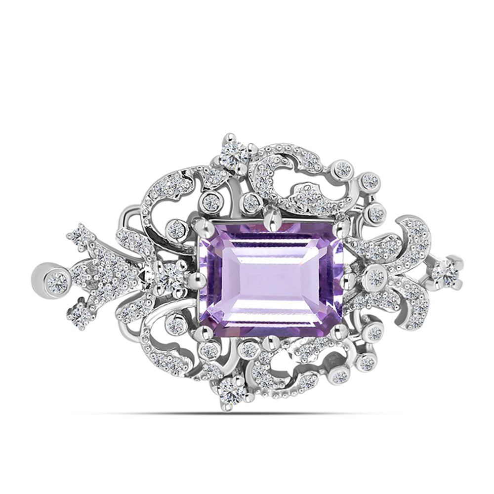Silberbrosche mit Rose De France Amethyst und weißem Topas